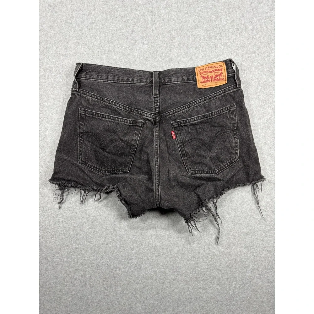 Levis 501 Womens High Waisted Denim Shorts Black Cut Off Distressed Button Fly
